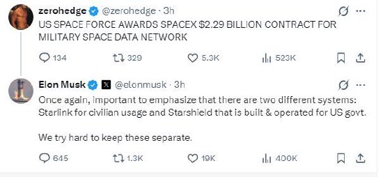 SpaceX获美国军方22.9亿美元太空数据网络合同，马